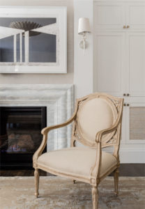 Stone fireplace surround, transitional fireplace surround, transitional master bedrom, bedroom sitting area, transitional wall sconces