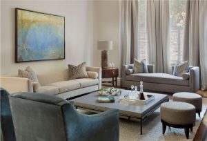 velvet armchairs,velvet upholstery,blue velvet,modern low profile coffee table,large coffee table,tet a tet,bay window